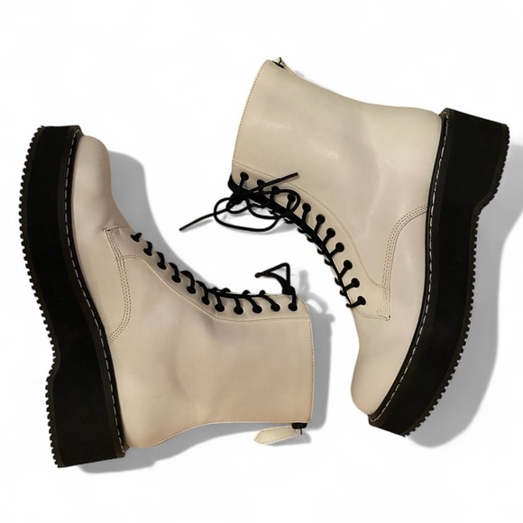 Kendall & Kylie Shoes - KENDALL+ KYLIE “Hunt2” Vegan Leather Combat Lug Sole Boots WHT/BLK SZ 6-1/2